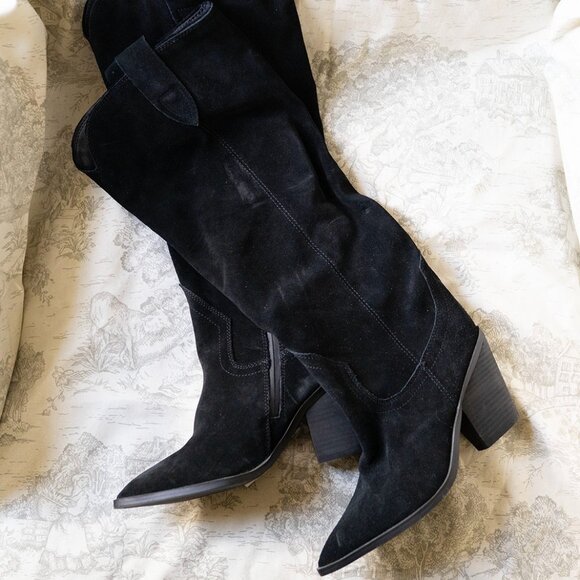 Blondo Black Wylde Suede Boot Waterproof  NEW Pointed Western Theme $229 - Picture 2 of 7